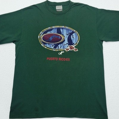VINTAGE 2000 Y2K Nike Silver Tag Puerto Rico Green Lizard Shirt Adult LARGE  L