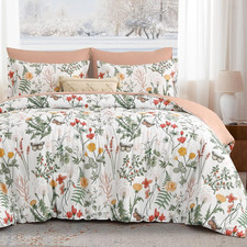 7 Piece Floral Comforter Set Queen Size,Pink Green Summer Bedding Set