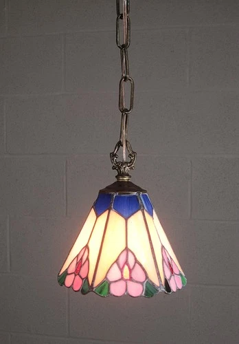 Tiffany Style Leaded Stained Glass Hanging Light Vintage Restored Excellent