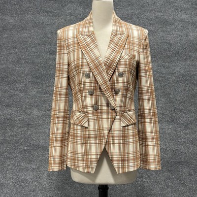 Veronica Beard Blazer Womens 8 Miller Dickey Jacket Plaid Double Breasted Cream