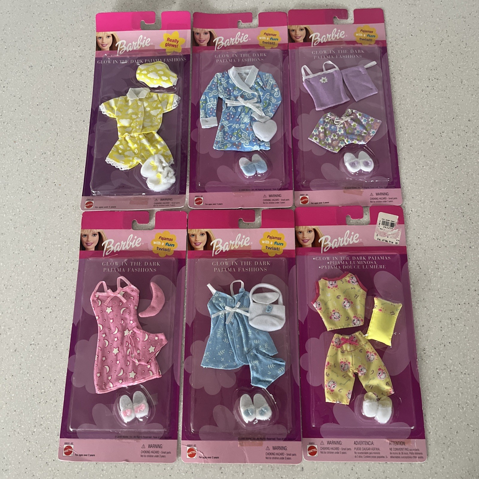 VINTAGE Barbie Glow in the Dark Pajama Fashion Pack Lot Of 6