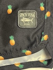 Spicy Tuna Men's Swim Trunks Medium Mesh Lined With Pockets Black Pineapple