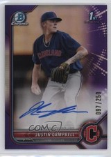 2022 Bowman Draft Chrome Pick Purple Refractor 97/250 Justin Campbell Auto 19fv