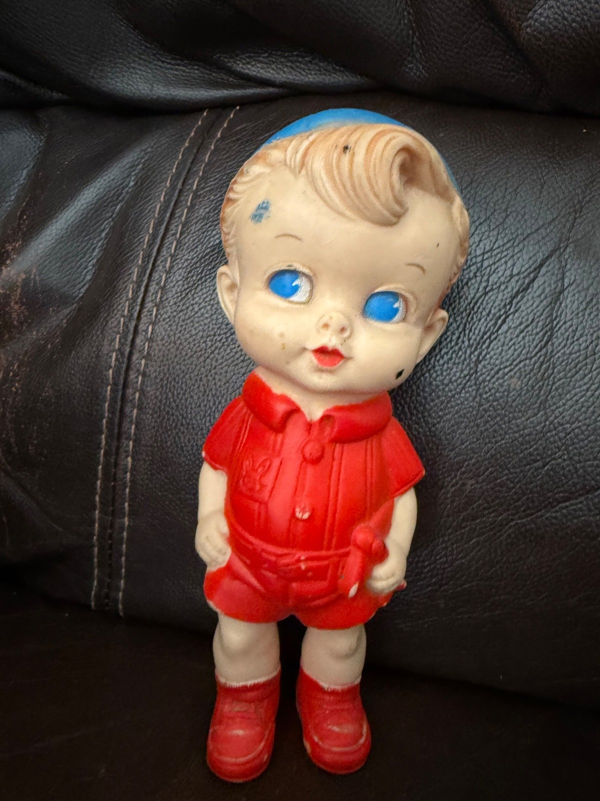 Vintage EDWARD MOBLEY Arrow Rubber BOY DOLL SQUEAKER ~Works~1950’s~BigBlueEyes