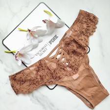 Victoria's Secret Dream Angels Boho Floral Embroidery Brazilian Panty Caramel