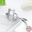 925 Sterling Silver Cat & Heart Adjustable Ring For Women - Naughty Little Cat Jewelry Gift