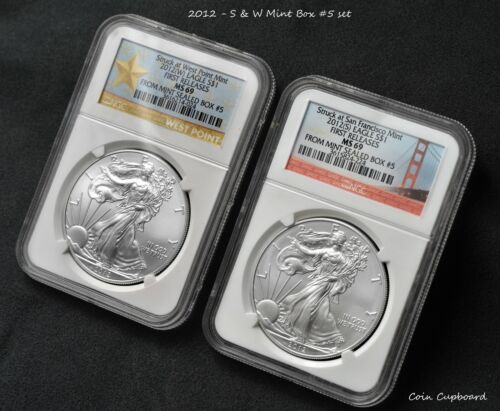 A RARE and unique set of 2012 Silver Eagles - FIRST DAY STRIKES    - Afbeelding 1 van 5