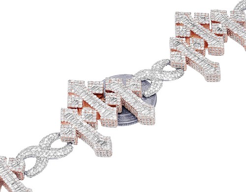Infinity Baguette Cross 16 2/5CT Real Diamond Bracelet 10k Rose White Gold - Picture 2 of 4