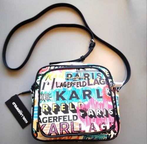 KARL LAGERFELD PARIS ~ GRAFFITI CAMERA CROSSBODY BAG ~ WHITE MULTI ~ NWT