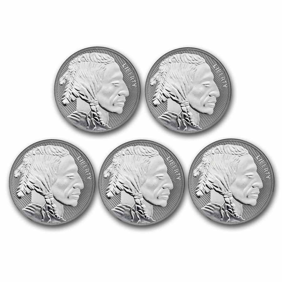 1 oz Silver Round Buffalo (Reverse Proof) Lot of 5 INSTITUTO
