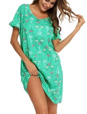 Womens Nightgowns Cotton Sleepwear Plus Size Sleep Shirts Short Sleeves Night...