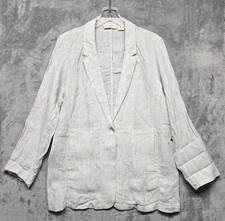 Christian Sirano Jacket Womens Large White Black Stripes Linen Notched Blazer