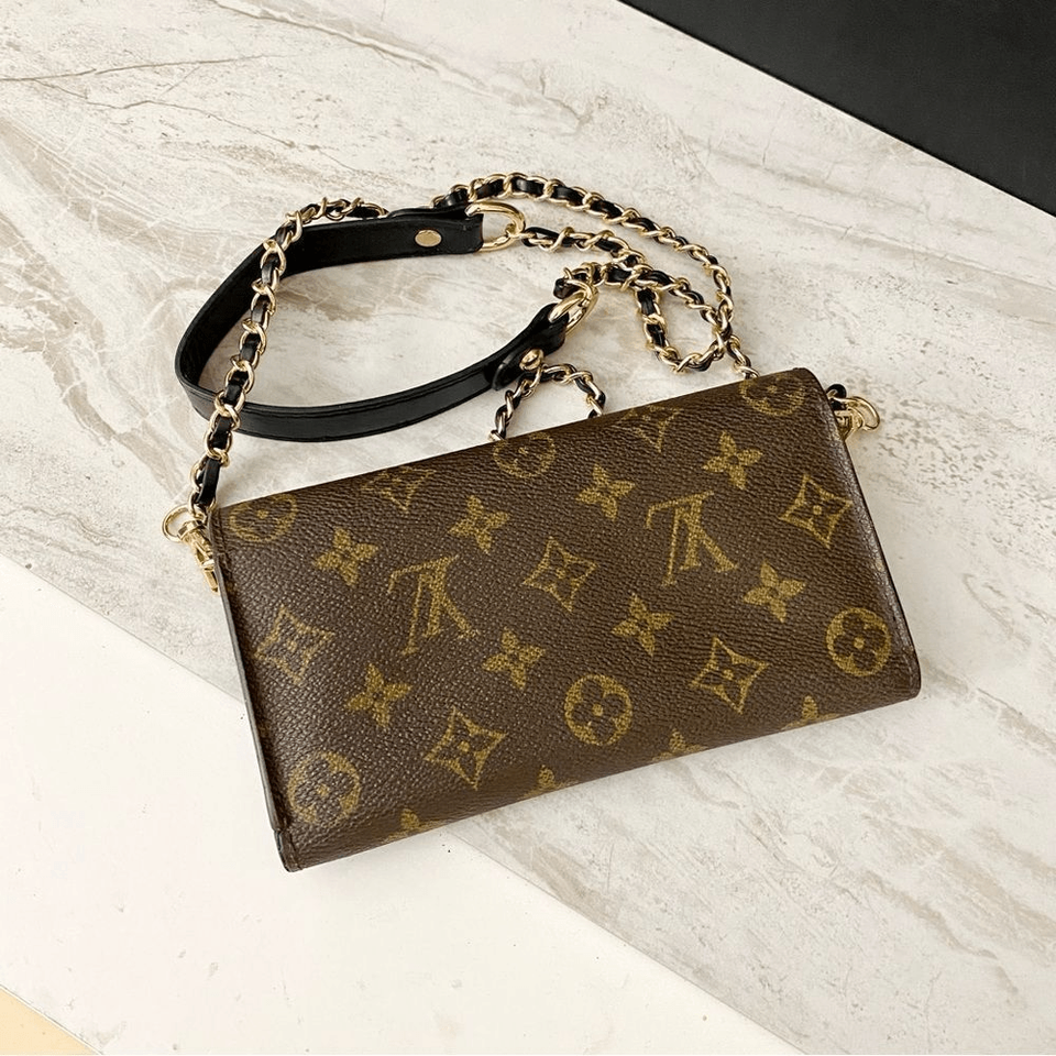 Louis Vuitton Monogram Trifold Wallet to Shoulder Crossbody Bag LT04 eBay