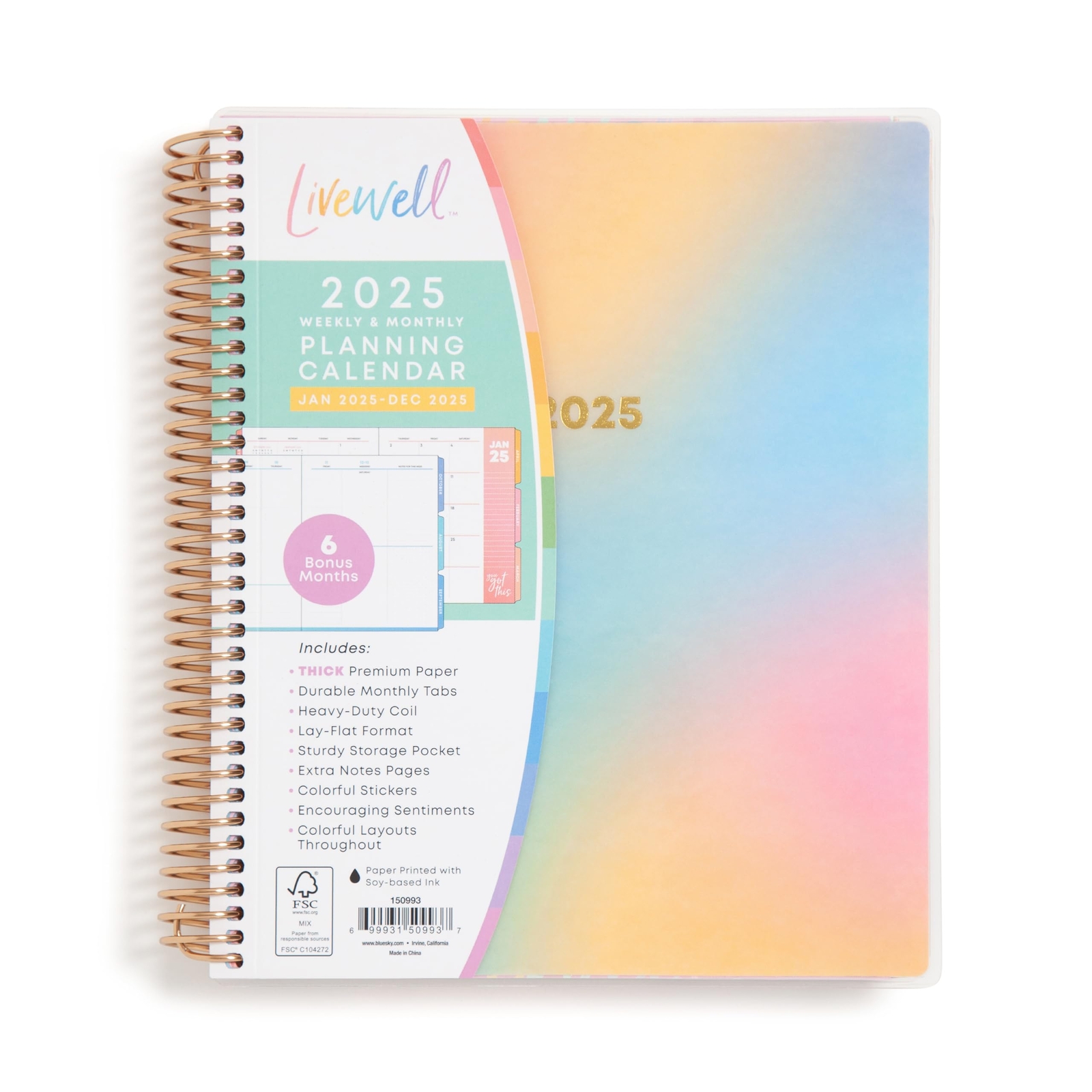 LiveWell for Blue Sky 2025 Weekly and Monthly Planner January – December 7” x...