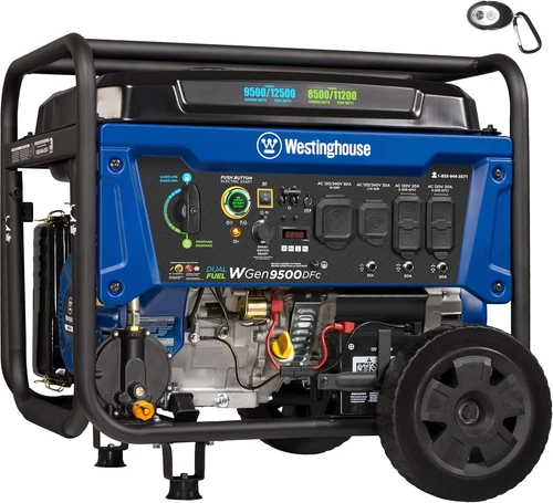 12500 Peak Watt Dual Fuel Home Backup Portable Generator, Remote Electric Start,