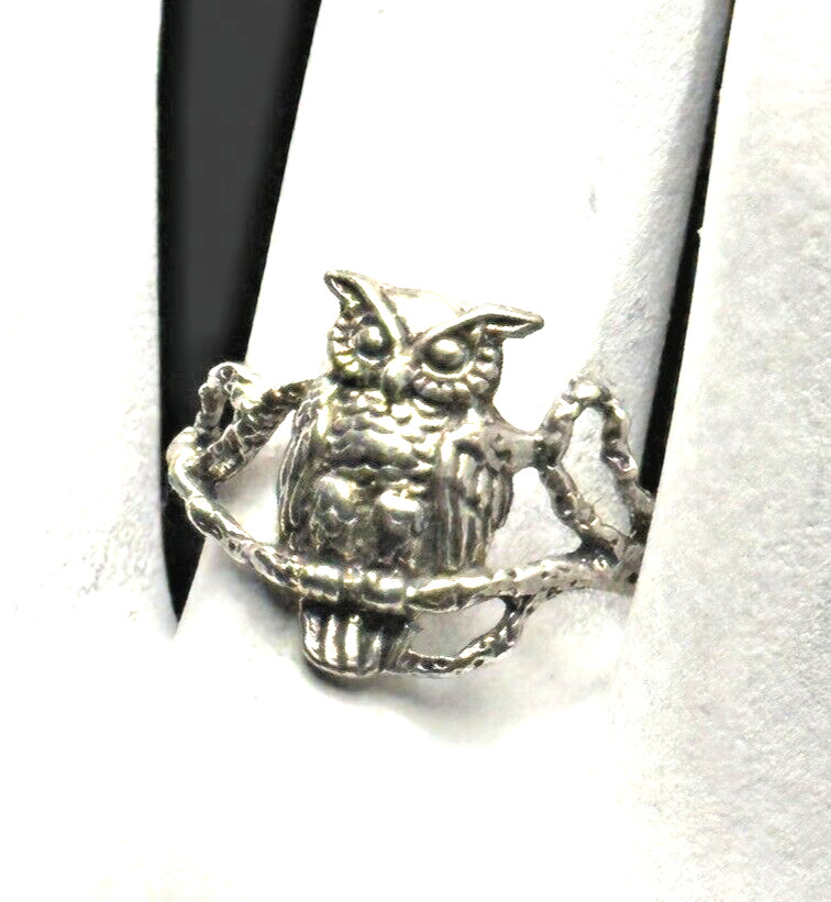 VTG Silver Owl Ring Solid 925 Sterling Silver Jew… - image 1
