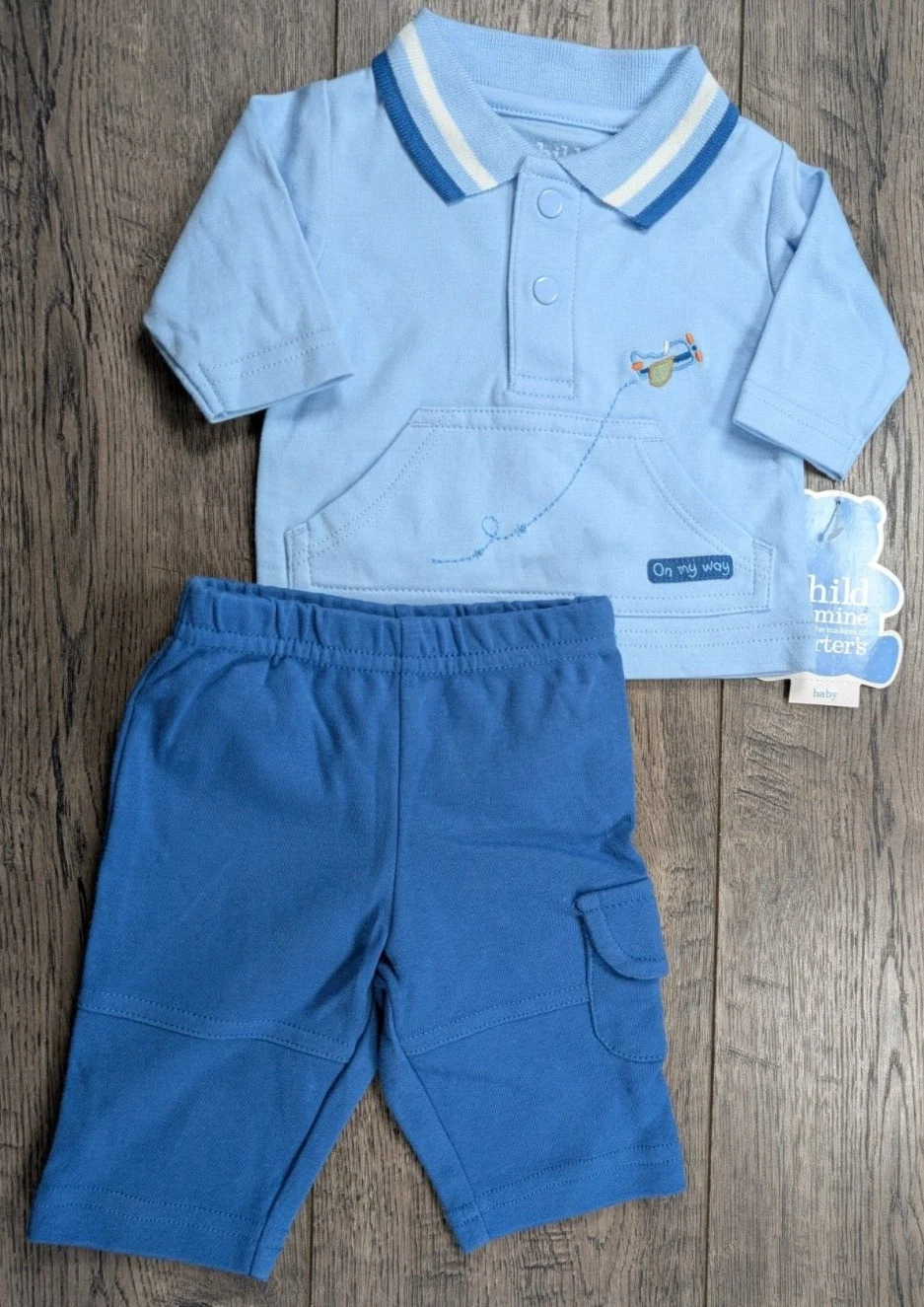 Baby Boy Clothes New Child Mine Carter's Vintage Preemie 2pc Airplane Outfit