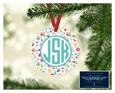 MONOGRAM INITIALS METAL CHRISTMAS THEME SANTA ORNAMENT PERSONALIZED DESIGN 25