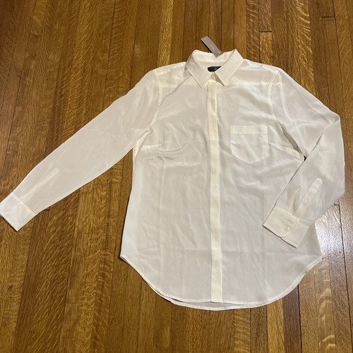 J Crew 365 Ivory Silk Long Sleeve Blouse Hidden Button Placket Front Pocket SZ 4