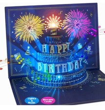 BEST 3D Pop Up LED Birthday Card Music Fireworks Lights Blow Out The Candle 