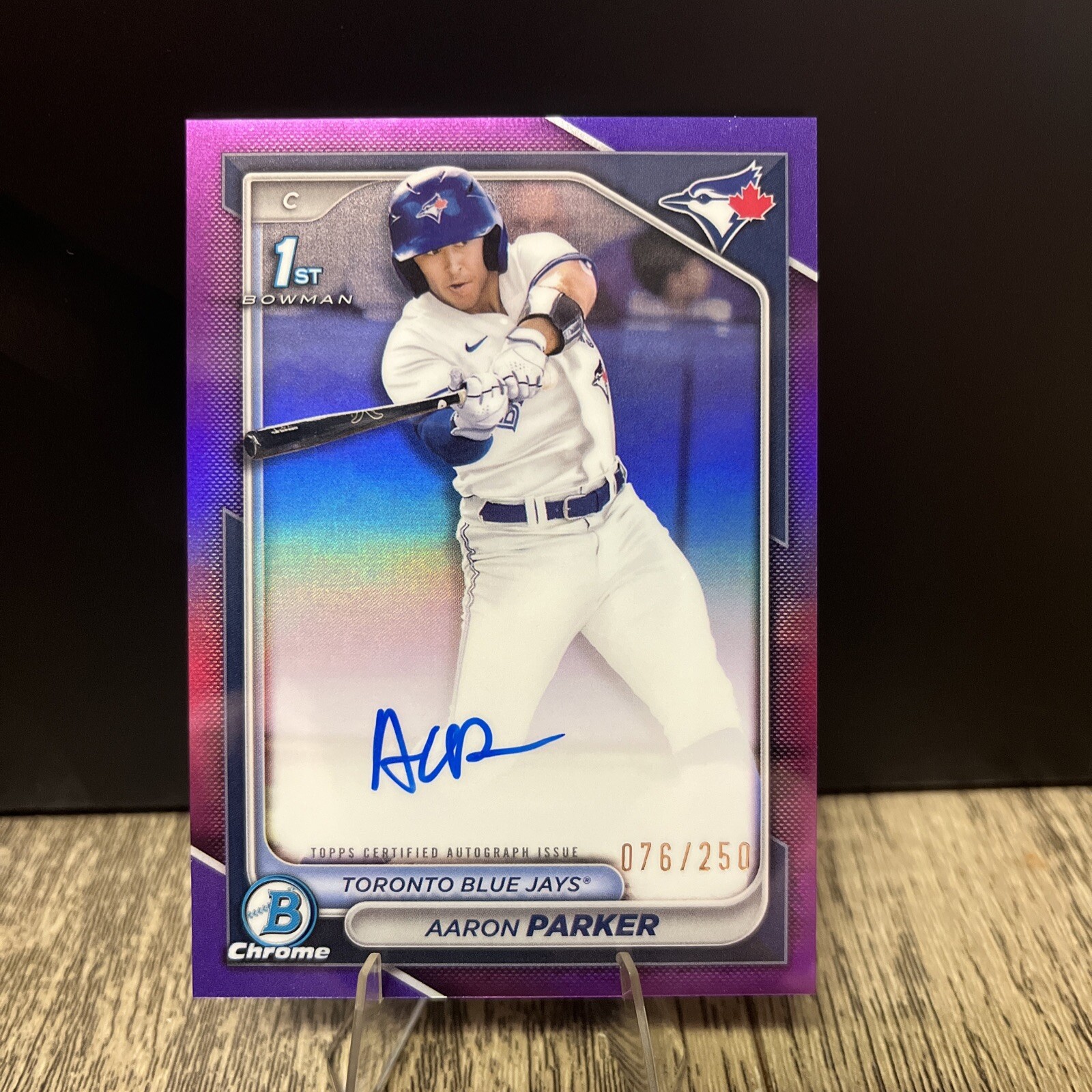 2024 Bowman Draft Chrome Aaron Parker 1st Prospect Auto Purple /250 Blue Jays