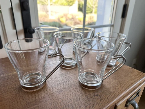 6 Vintage Cappuccino Mugs Cups Italian BORMIOLI VITROSAX Made In italy