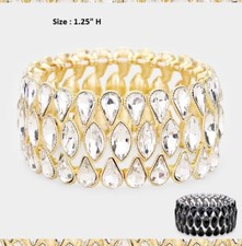 Teardrop Crystal Stretch Bangle Bracelet Wedding Bridal Prom Party Cocktail NEW