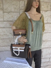 NEW MICHAEL KORS HAMILTON LEGACY SM BELTED SATCHEL & WALLET Brown LOGO /Acorn