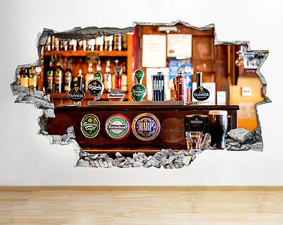 Wall Stickers Beer Pints Bar Tap Man Cave Smashed Decal 3D Art Vinyl Room C762