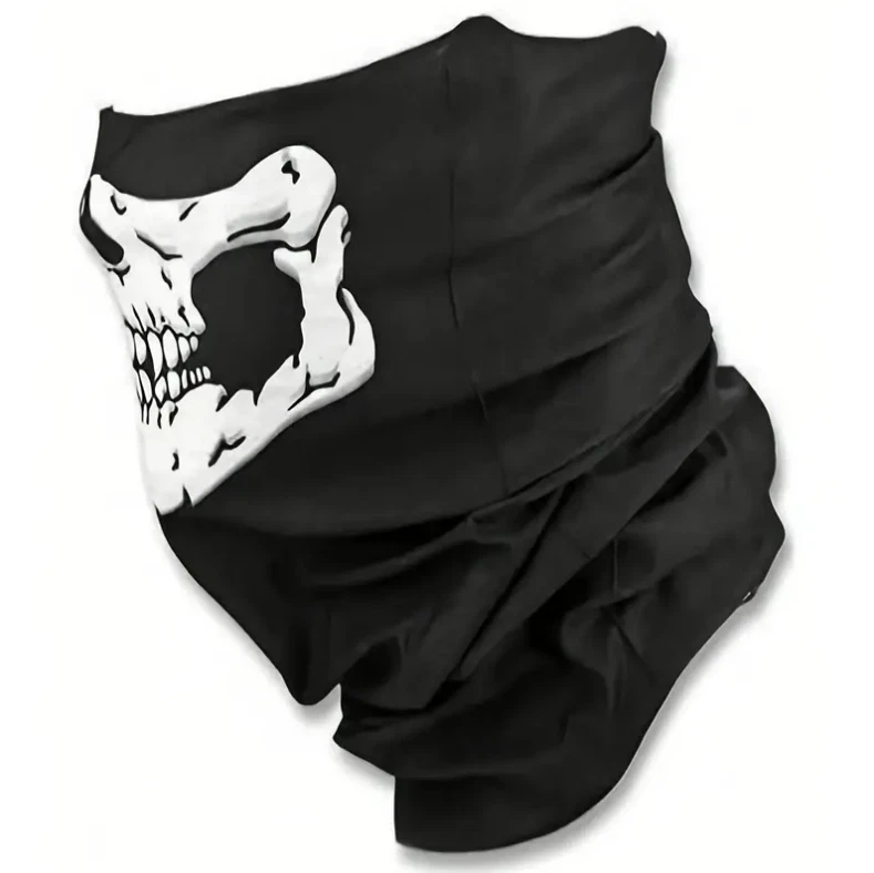 Skeleton Ghost Mask Skull Face Mask Hood Biker Face and Neck Cover White Bone - Image 2 of 2