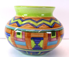 New Iberra's Pottery Aztec Pattern Hand Ptd Signed Glazed 4.5" Decor Pot Mexico