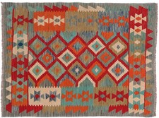Afghan Maimana Kelim Teppich 100x150 Handgewebt Bunt Geometrisch Handarbeit 85