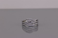 Sterling Silver Cubic Zirconia Accented Wavy Openwork Band Ring 925 Sz: 6