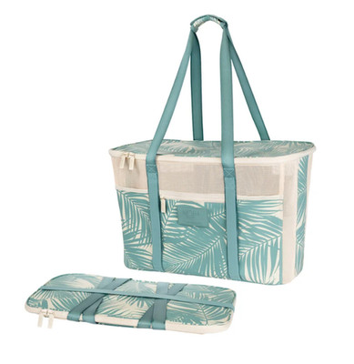 ALOHA Collection x CleverMade Collapsible Beach Tote Bag - Teal Palm Print - NEW