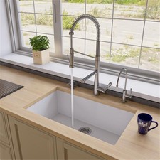 Pemberly Row White 33" Single Bowl Undermount Granite Composite Kitchen Sink