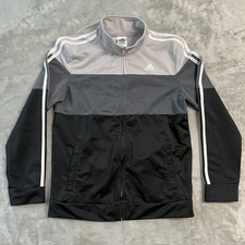 Adidas Track Jacket Youth XL 18/20 Gray Black 3 Stripe Tricot Full Zip Athletic