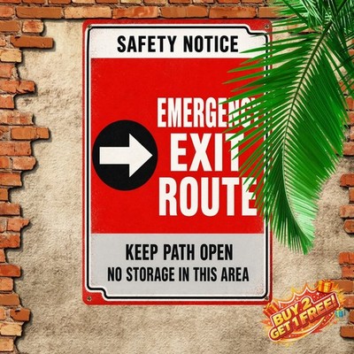 Emergency Exits Red White Safety Tin Metal Sign Home Decor