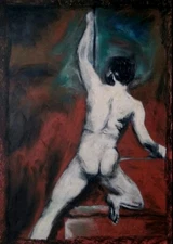 Modern Art - Portrait Man - Oil Chalk On Paper A4