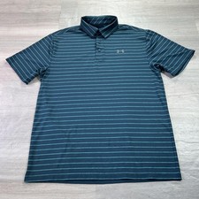 Under Armour Polo Shirt Mens Medium Blue Stripe Golf Performance Stretch Top