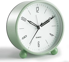 Analog Alarm Clock, 4 inch Super Silent Non Ticking Small Clock with Night Light
