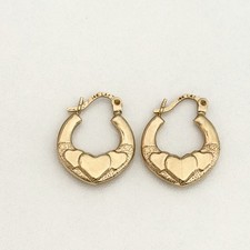 14K Yellow Gold Vintage Puffy Heart Huggie Hoop Earrings
