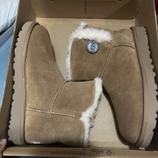 UGG Mini Bailey Button II Brown Suede Sheepsk...