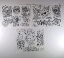11x14 Tattoo Flash Prison Style 3 Sheets Beautiful Artwork Black  Grey