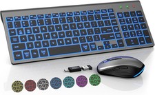 Wireless Keyboard and Mouse Combo Backlit - Compact Quiet Keyboard with RGB M...