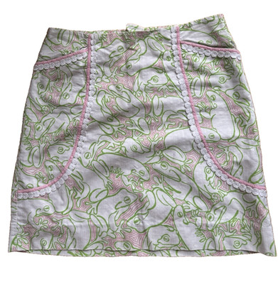 Lilly Pulitzer Originals Size 2 Pink Green Frogs Roslyn Lilly Pad mini skirt