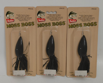 (3) Vintage Heddon Moss Boss Top Water Fishing Lures Lot of 3 - 1/4 oz Black