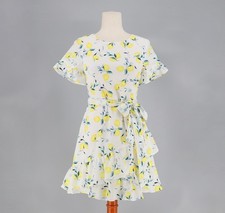 NWT BANANA REPUBLIC Frill Fit-and-Flare Dress White Lemon Print Size 2P