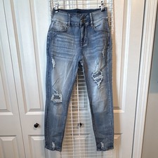 Blue Skinny Light Wash Denim Jeans 5-Pocket Distressed Stretch Women Reg S