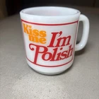 Vintage Glasbake Kiss Me I'm Polish Milk Glass 3.5" Cup Mug