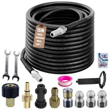 15M/50FT High Pressure Washer Drain Pipe Hose Cleaning 15M, Black 